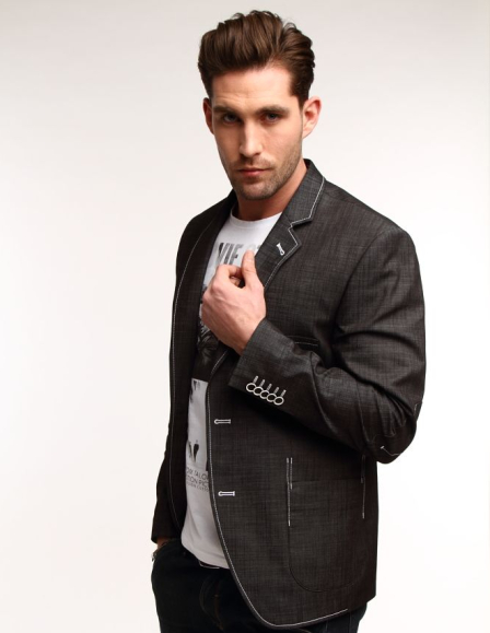 Fekete-fehér slim fit férfi sportzakó foltzsebbel