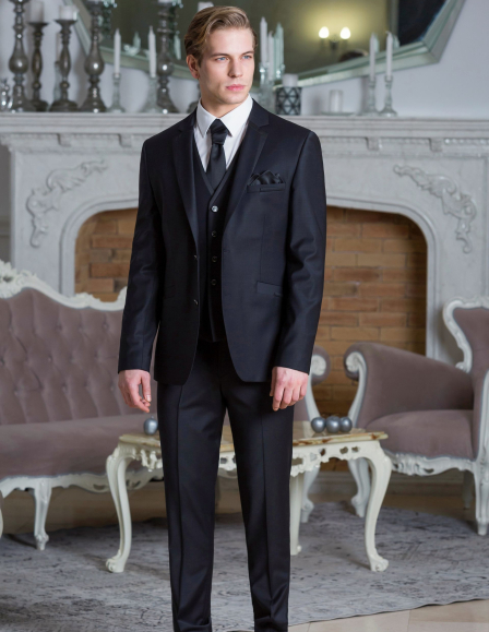 Fekete öltöny fekete szövet mellénnyel