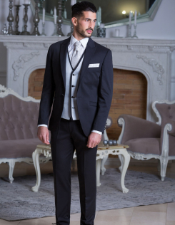 Fekete elegáns öltöny fehér mellénnyel férfi szmoking vásárlás