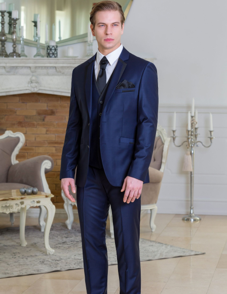 Kék fekete szaténnal szabott