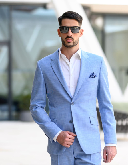 Világoskék férfi slim fit sportzakó