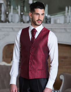 Bordó díszmellény férfi esküvő mellény szett