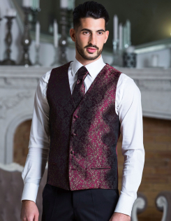 Sötétbordó díszmellény férfi esküvő mellény szett