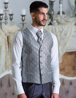 Ezüst-fekete mintás díszmellény szett férfi szövet mellény