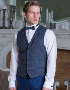 Vintage kék kockás esküvői mellény