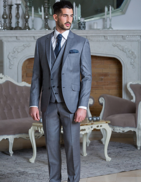 Szürke öltöny duplasoros szövet mellénnyel